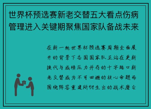 世界杯预选赛新老交替五大看点伤病管理进入关键期聚焦国家队备战未来